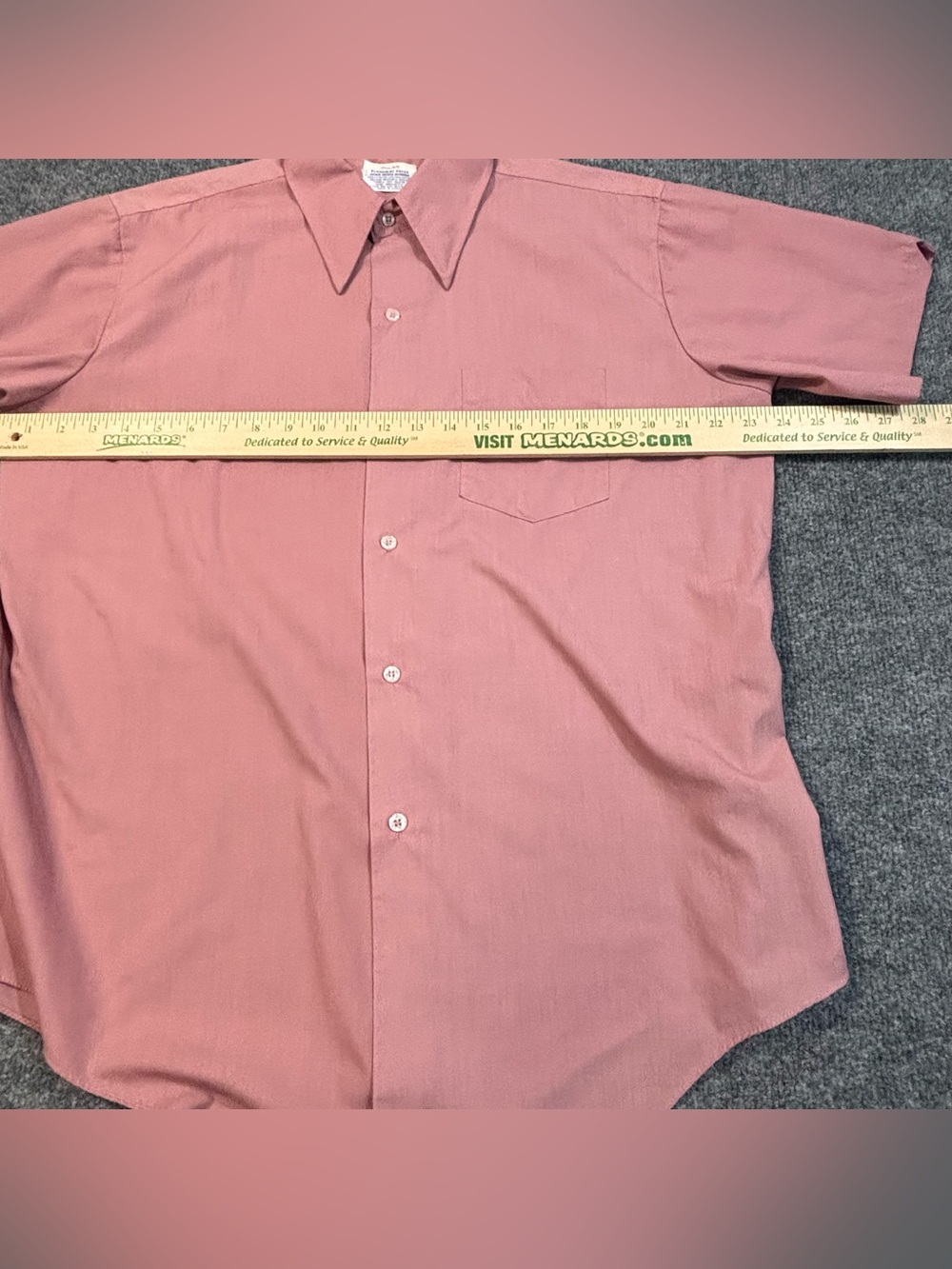 VTG 60s 70s Permanent Press Button up Collared Shirt Park Ave Salmon Pink 16 1/2 - Picture 11 of 13